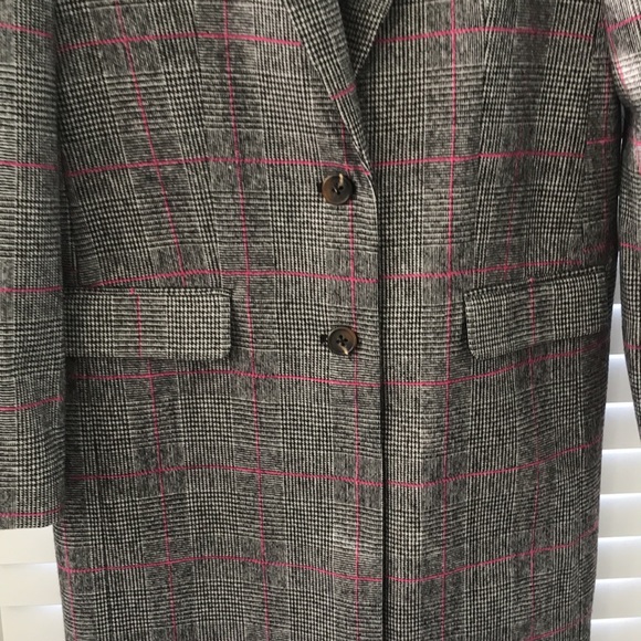J Crew Glen Plaid Topcoat Wool Black Ivory Plum Size 4 - Picture 8 of 16